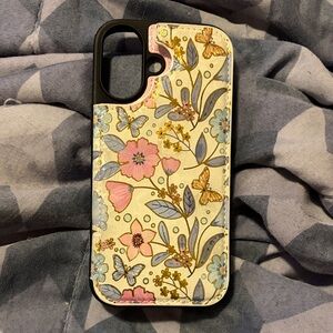 Floral Pattern iPhone 17 wallet snap back Case -